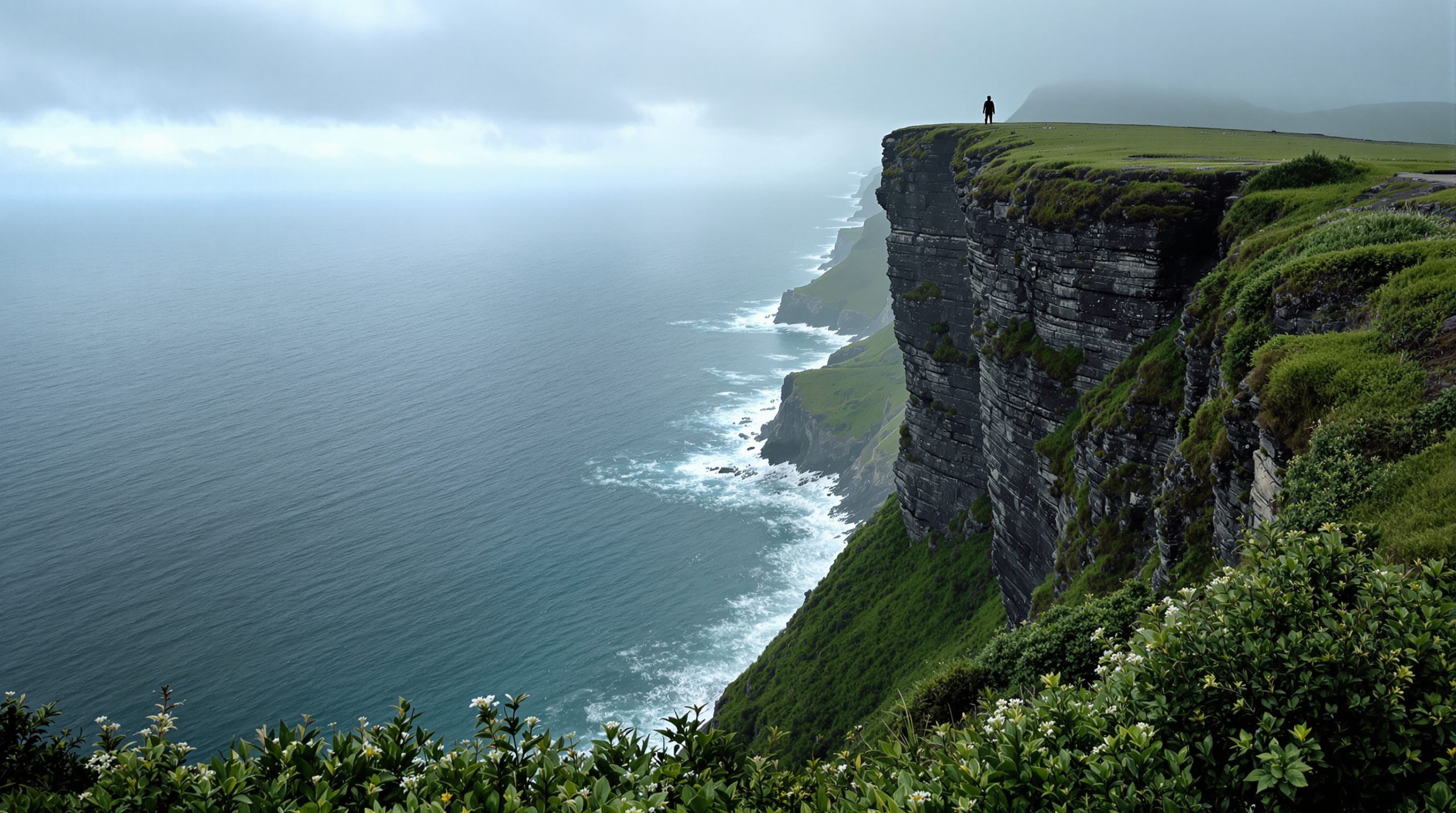 Randonneur sur les falaises atlantiques irlandaises
