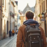 Voyageur connecté en ville européenne