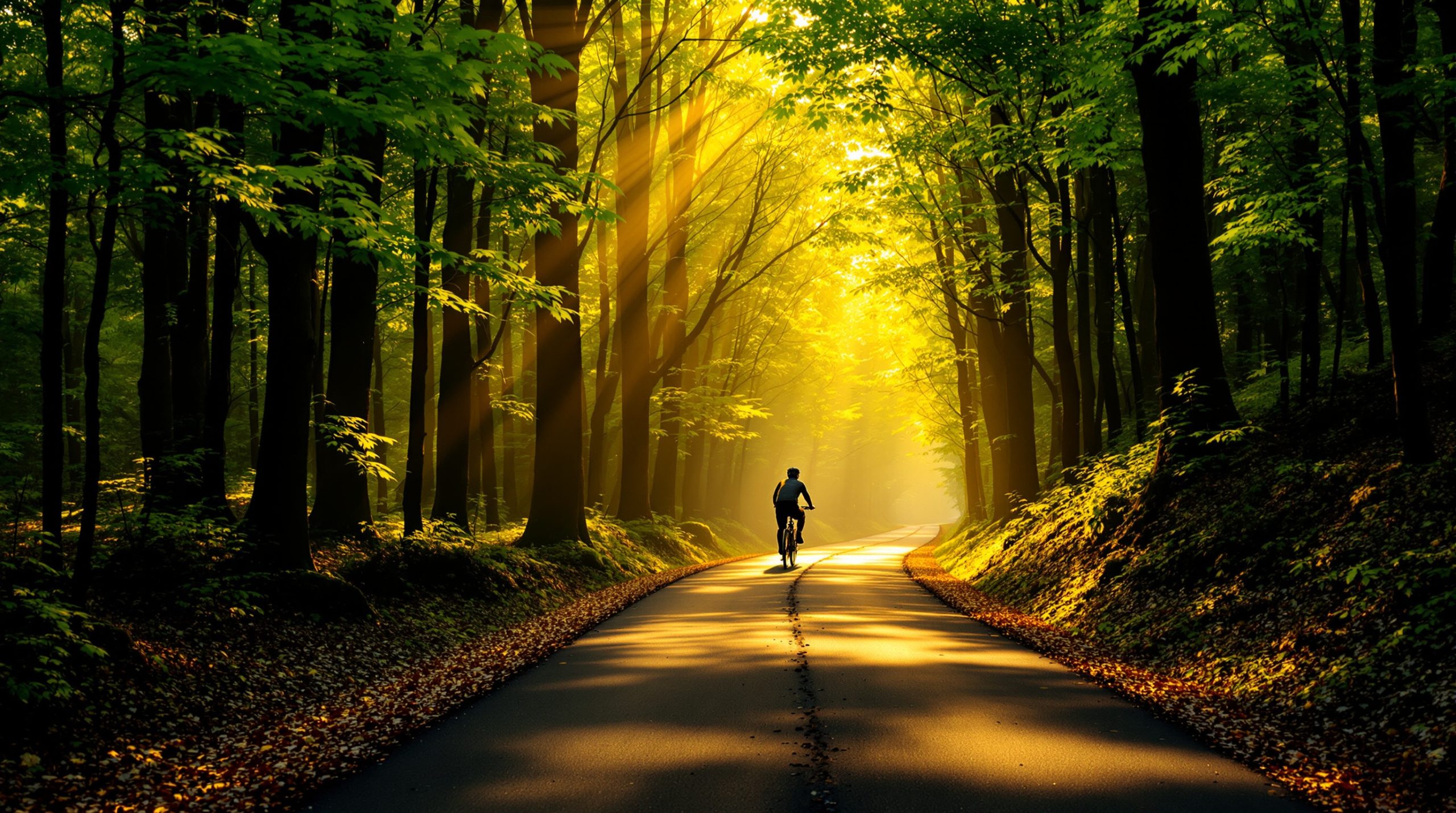 Cycliste sur chemin forestier