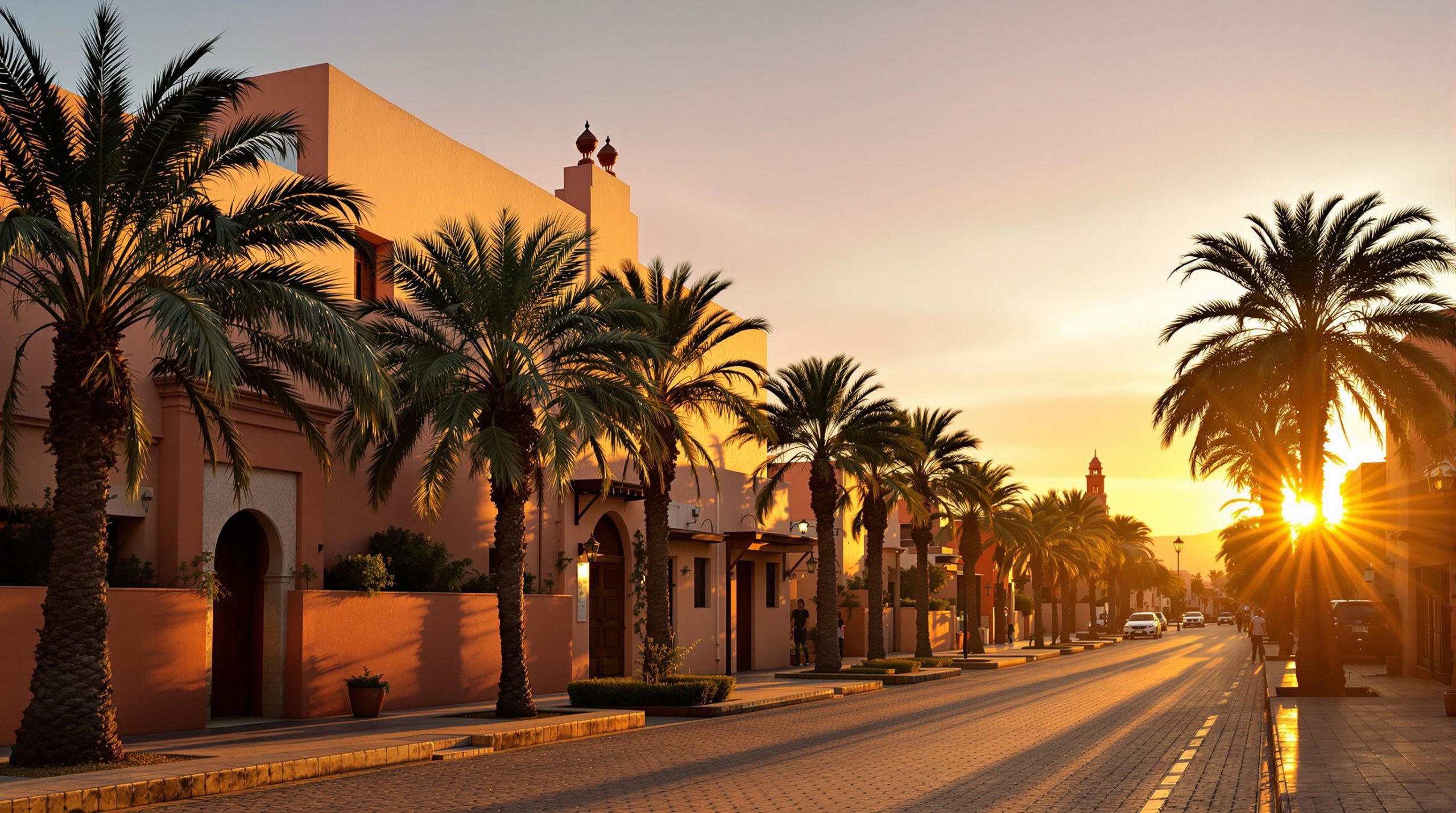 rue-marrakech-ocre-coucher-soleil